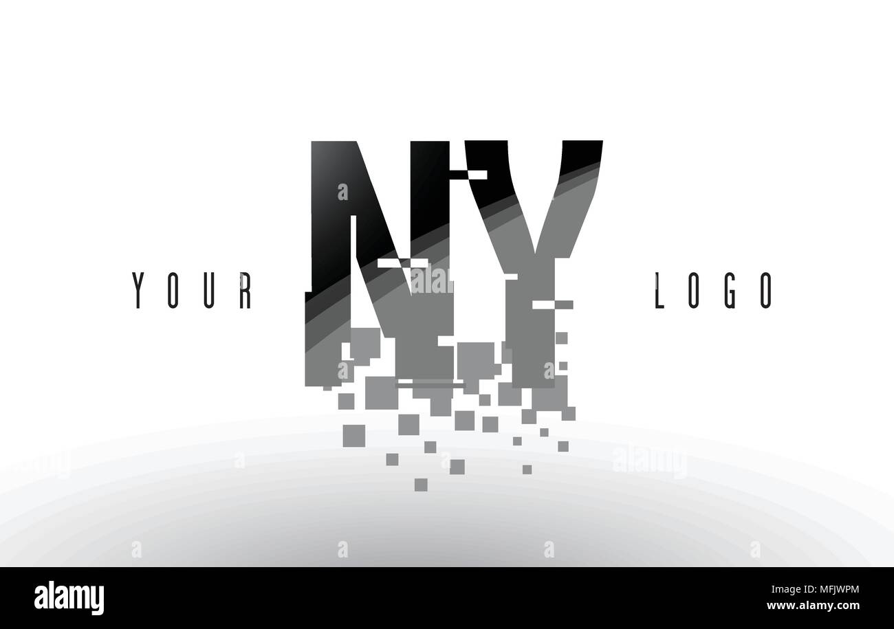 NY N Y Pixel Letter Logo with Digital Shattered Black Squares. Creative ...