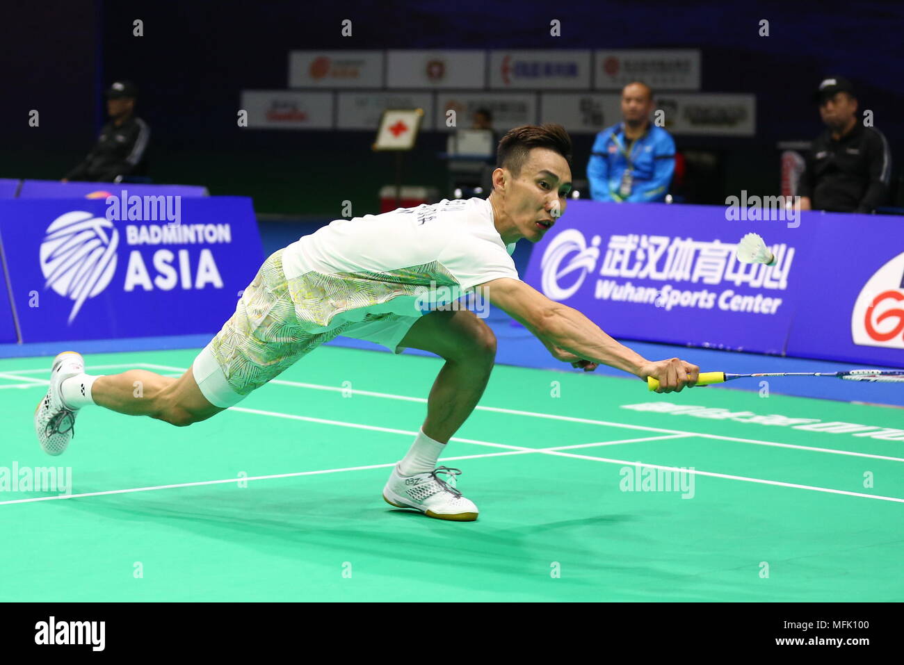 Wuhan, Wuhan, China. 26th Apr, 2018. Wuhan, CHINA-26th April 2018: Malaysian badminton player Lee Chong Wei competes with Anthony Sinisuka GINTING at 2018 Badminton Asia Championships in Wuhan, central China's Hubei Province, April 26th, 2018. Credit: SIPA Asia/ZUMA Wire/Alamy Live News Stock Photo