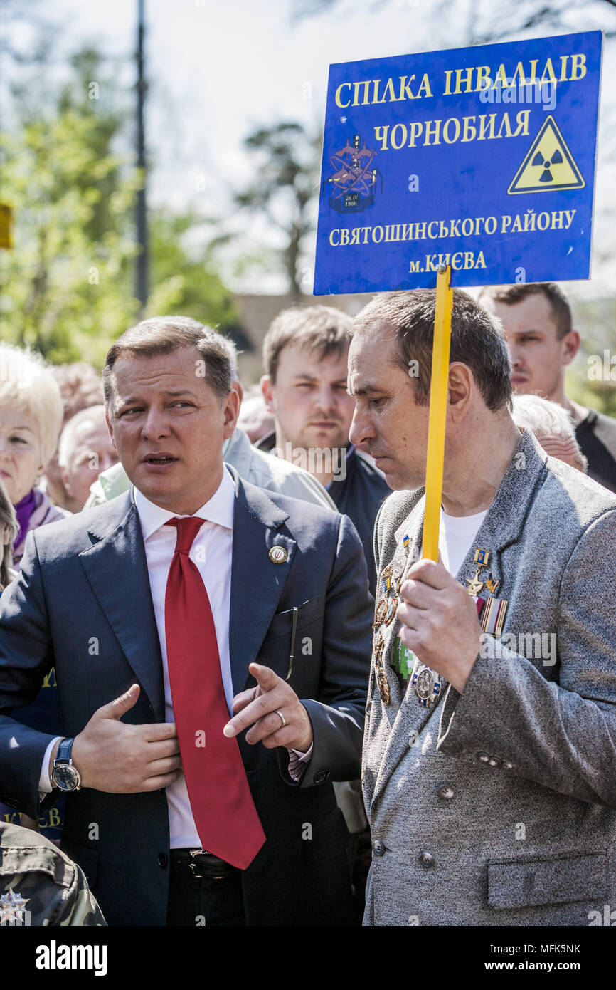 Kiev, Kiev, Ukraine. 26th Apr, 2018. Oleh Lyashko, left side, a Ukrainian Parlament politician and member of the Radical Party, talks with people during the celebrations in Kiev of the 32nd anniversary of the Chernobyl nuclear accident, Ukraine. Credit: Celestino Arce/ZUMA Wire/Alamy Live News Stock Photo
