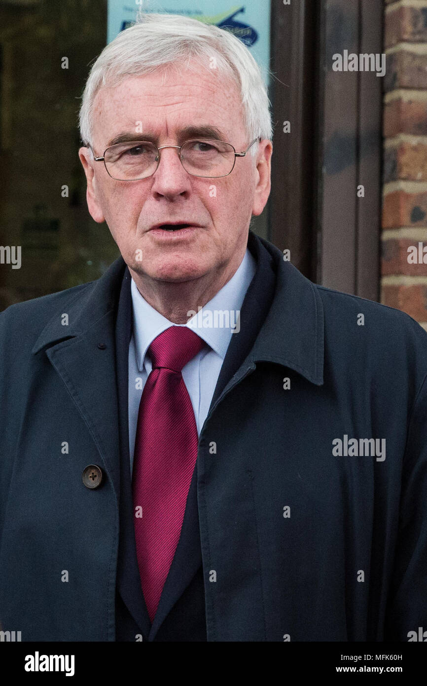 West Drayton, UK. 26th April, 2018. Shadow Chancellor John McDonnell
