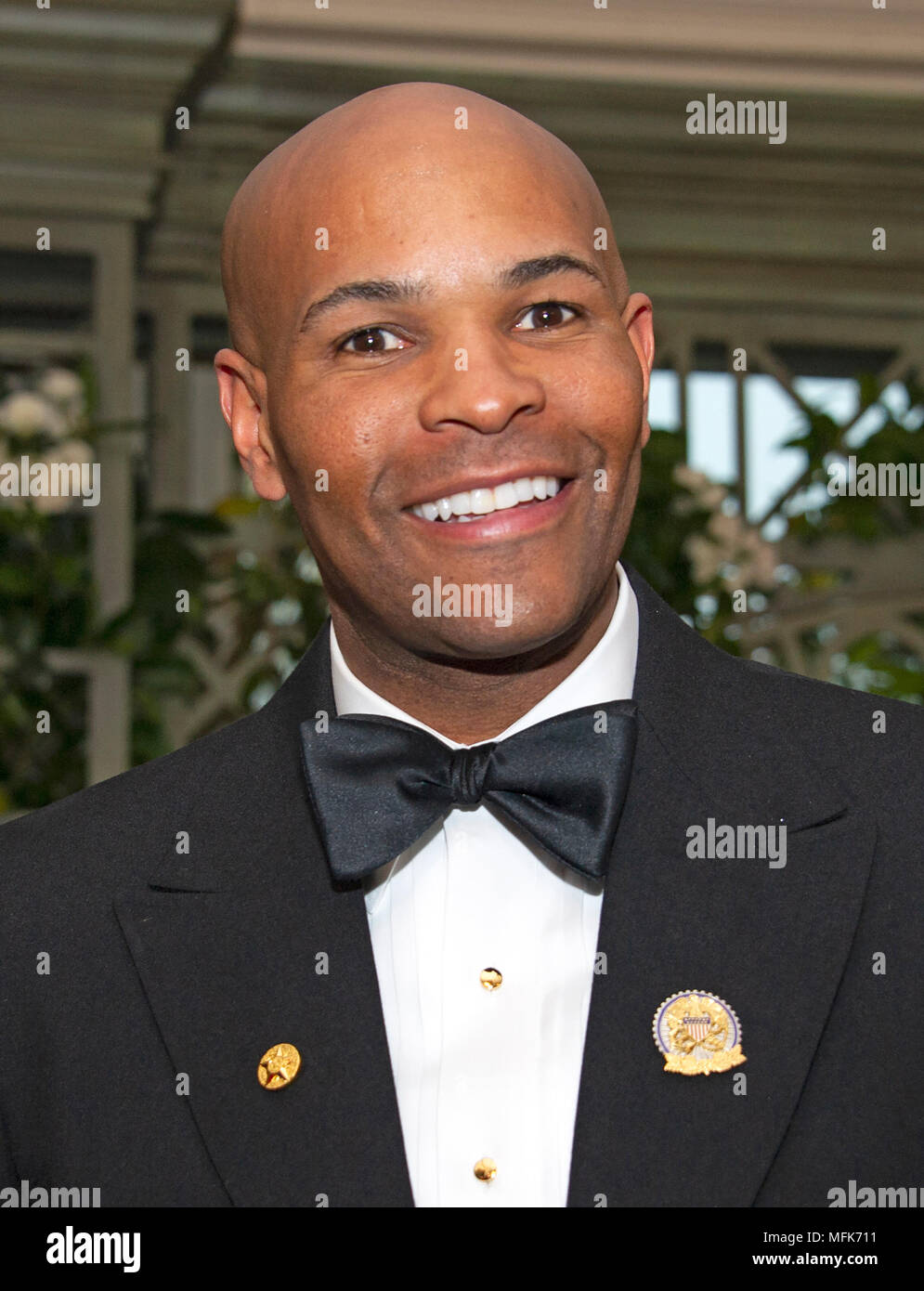 Washington, USA. 24th Apr, 2018. United States Surgeon General Jerome Adams arrives for the State Dinner honoring Dinner honoring President Emmanuel Macron of the French Republic and Mrs. Brigitte Macron at the White House in Washington, DC on Tuesday, April 24, 2018. Credit: Ron Sachs/CNP - NO WIRE SERVICE - Credit: Ron Sachs/Consolidated News Photos/Ron Sachs - CNP/dpa/Alamy Live News Stock Photo