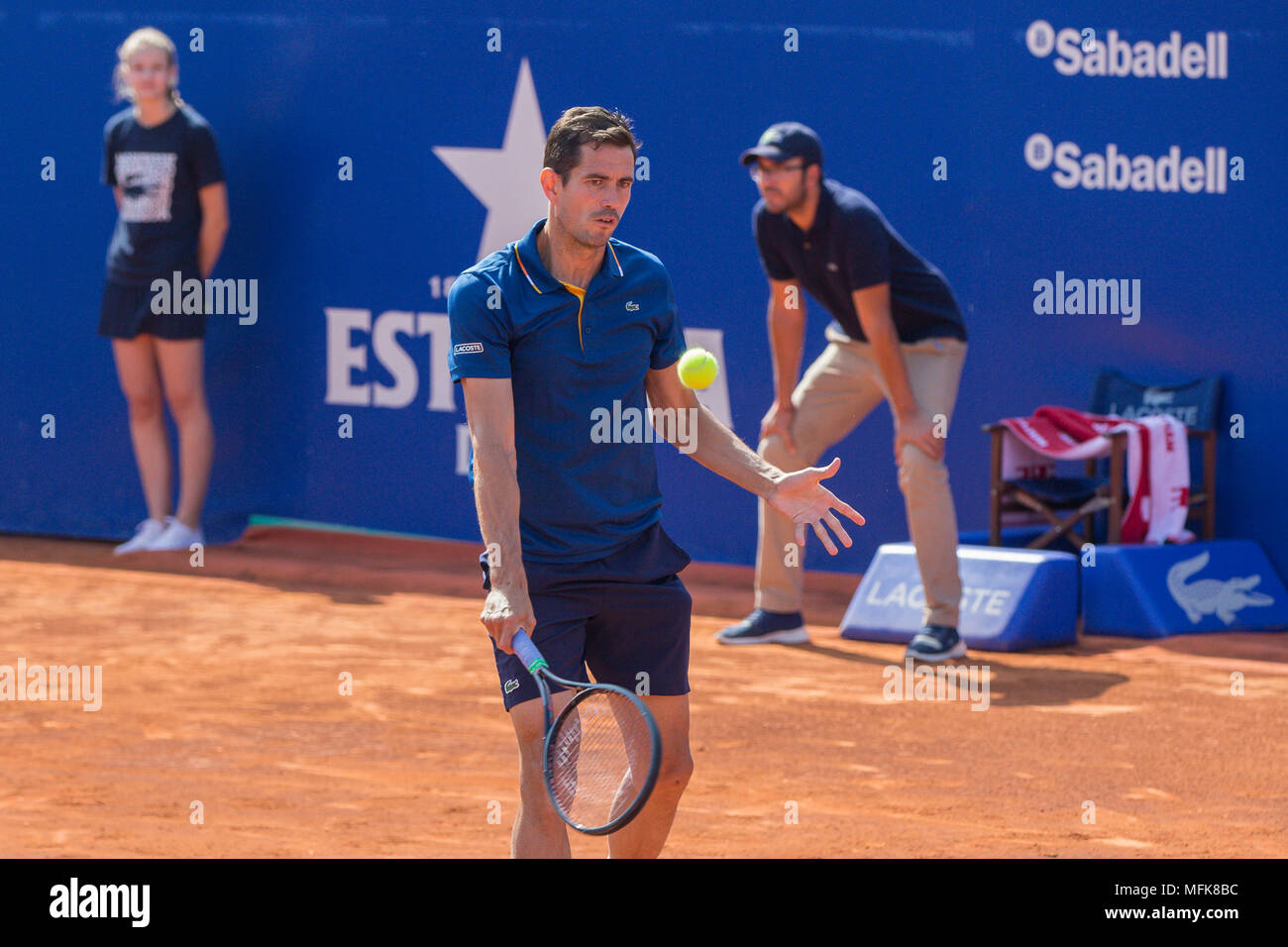 Guillermo Garcia-Lopez during the match against Rafa Nadal at the Barcelona Open Banc Sabadell 2018, on 26th April 2018 in Barcelona, Spain. (Mikel TriguerosUrbanandsportCordonPress) Stock Photo
