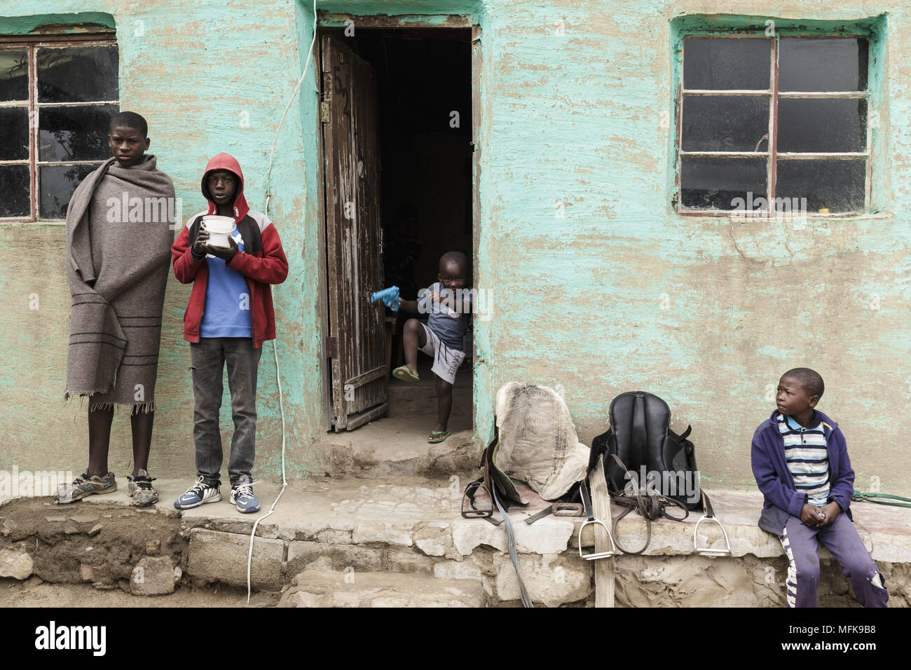 January 9, 2018 Matatiele, Eastern Cape, South Africa Brothers and cousins are in front of