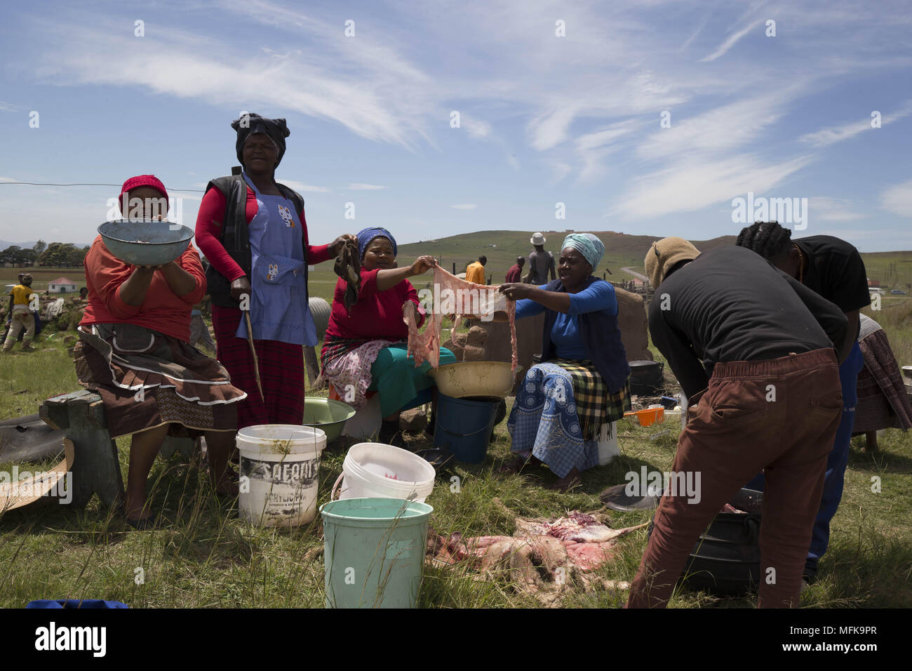Matatiele, Eastern Cape, South Africa. 2nd Dec, 2017. Xhosa women prepare and cook meat for the initiation ceremony. Credit: Stefan Kleinowitz/ZUMA Wire/Alamy Live News Stock Photo