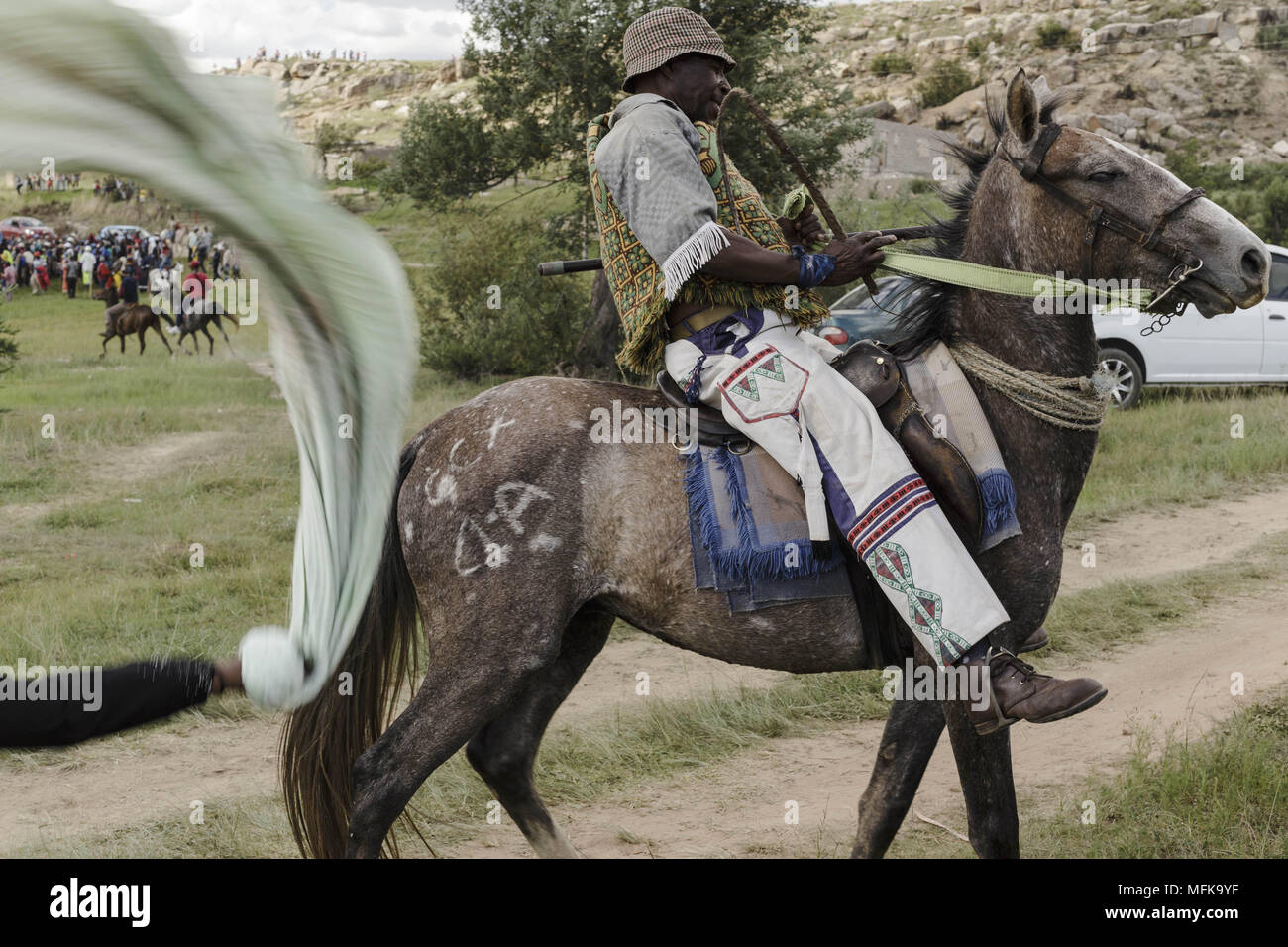 Matatiele, Eastern Cape, South Africa. 5th Jan, 2018. A Xhosa man sits on his horse and awaits the initiates to retrurn from the mountains. Credit: Stefan Kleinowitz/ZUMA Wire/Alamy Live News Stock Photo