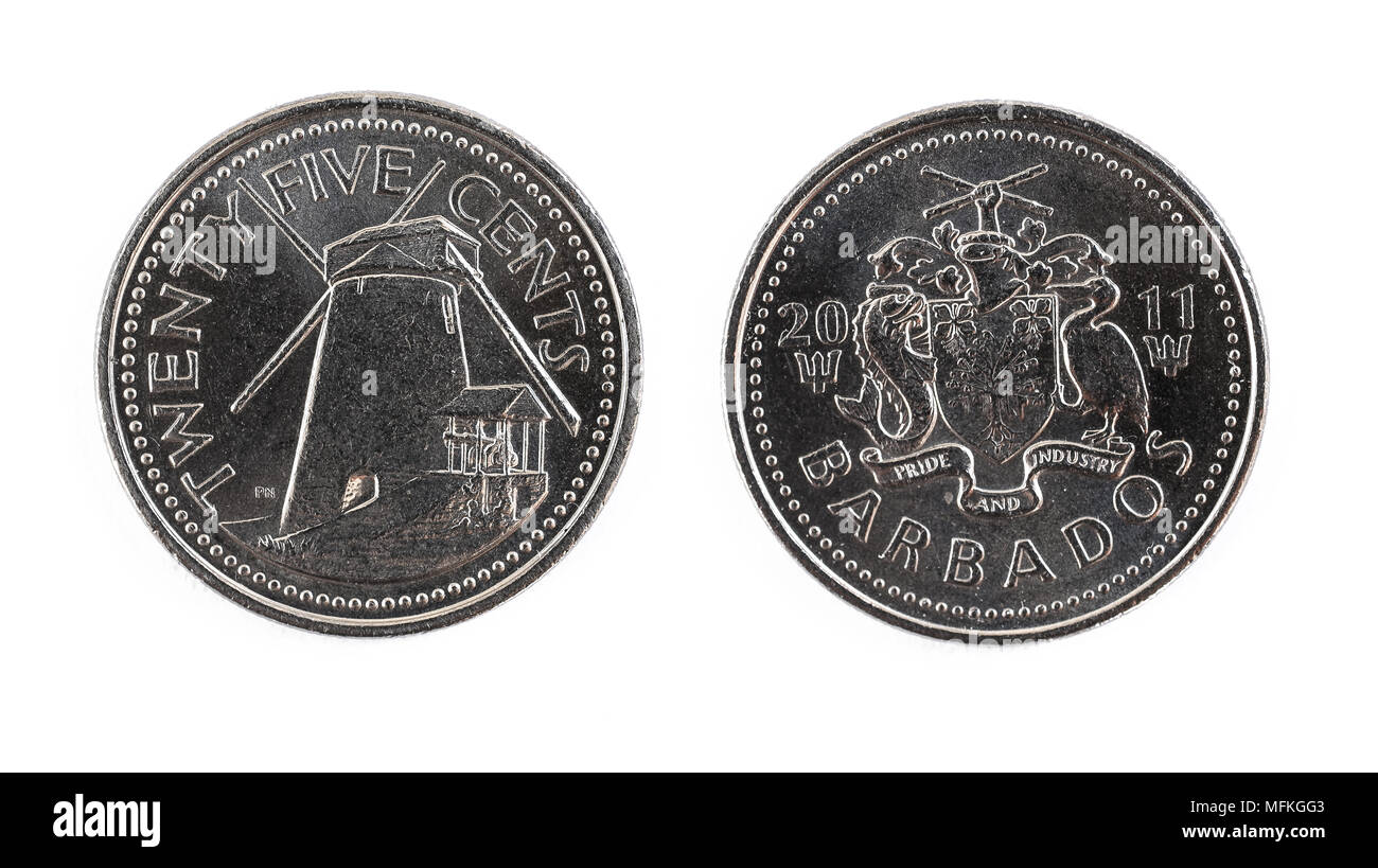 Barbados 25 cents coin Stock Photo - Alamy