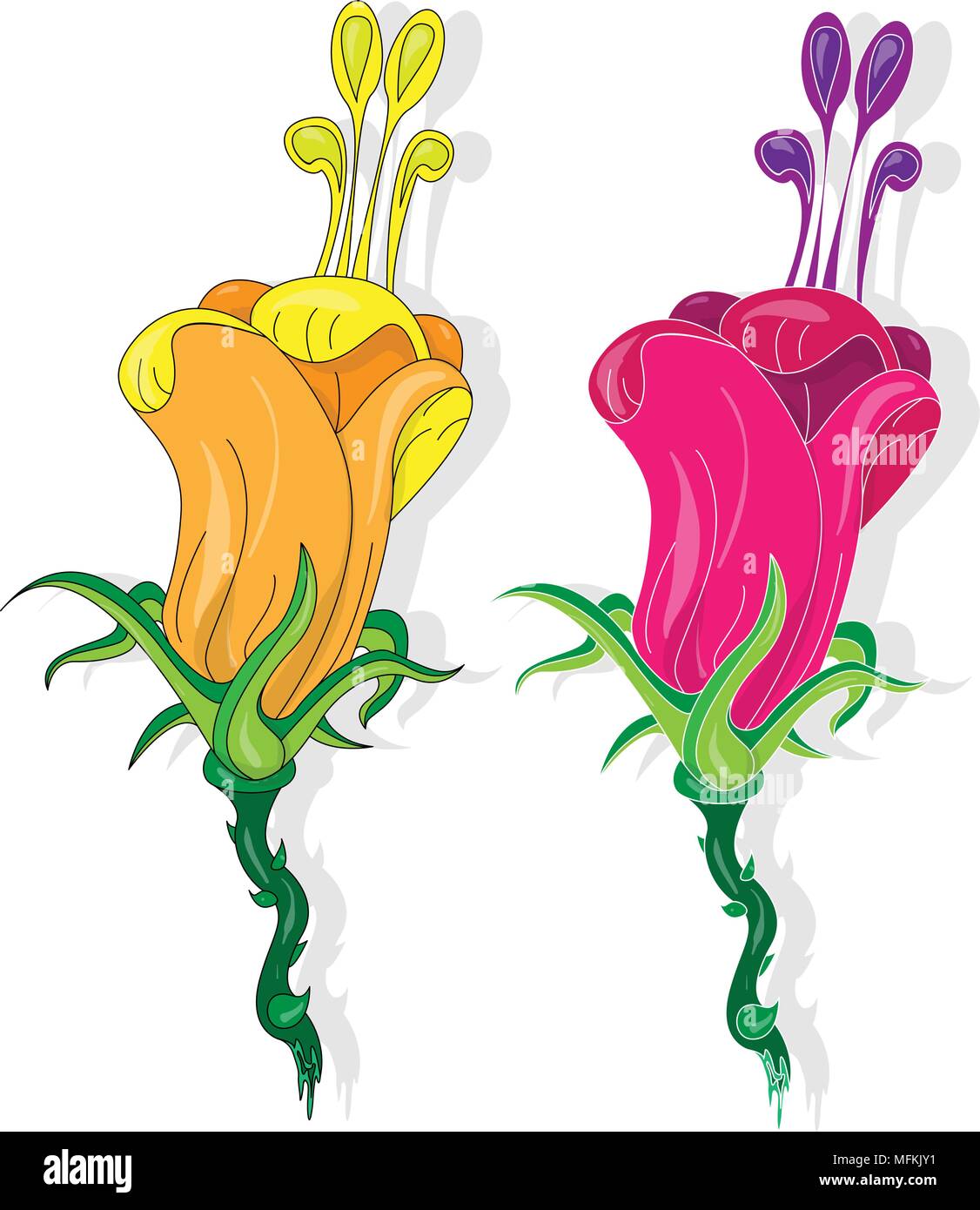 Fantasy flower illustration set on white isolated Stock Vector Image ...