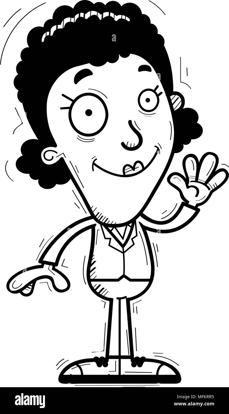 A cartoon illustration of a black businesswoman waving Stock Vector