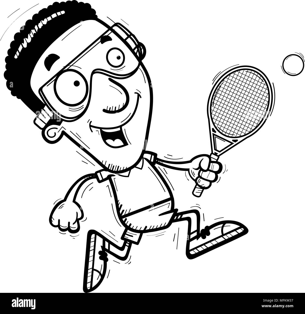 A cartoon illustration of a black man racquetball player running Stock ...
