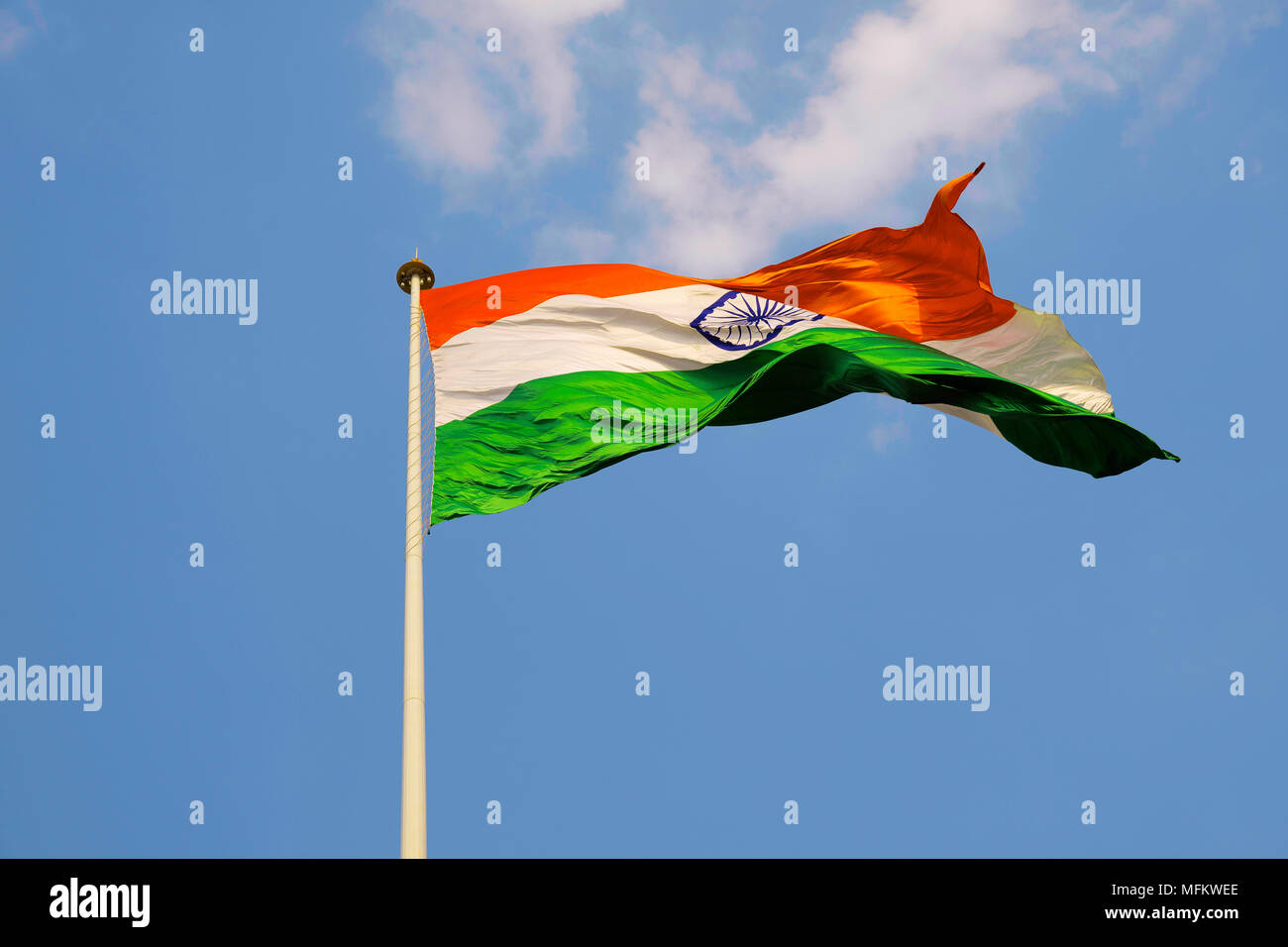 Indian National flag. Tallest pole and largest Indian flag on land at Belagavi, Karnataka state, India. Stock Photo