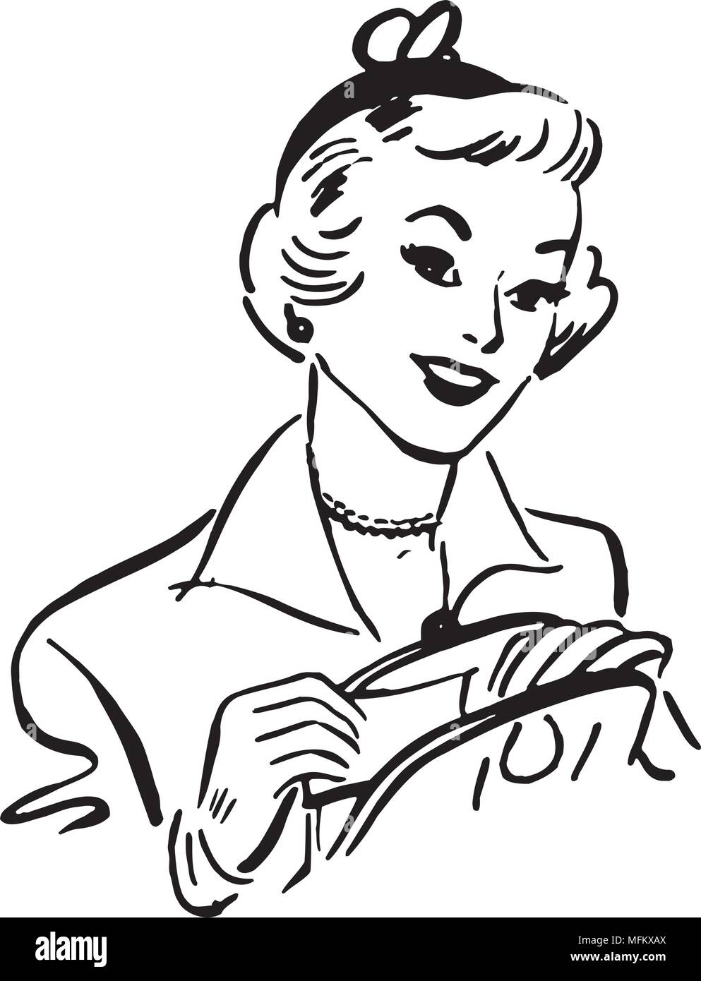 Lady Opening Handbag - Retro Clipart Illustration Stock Vector