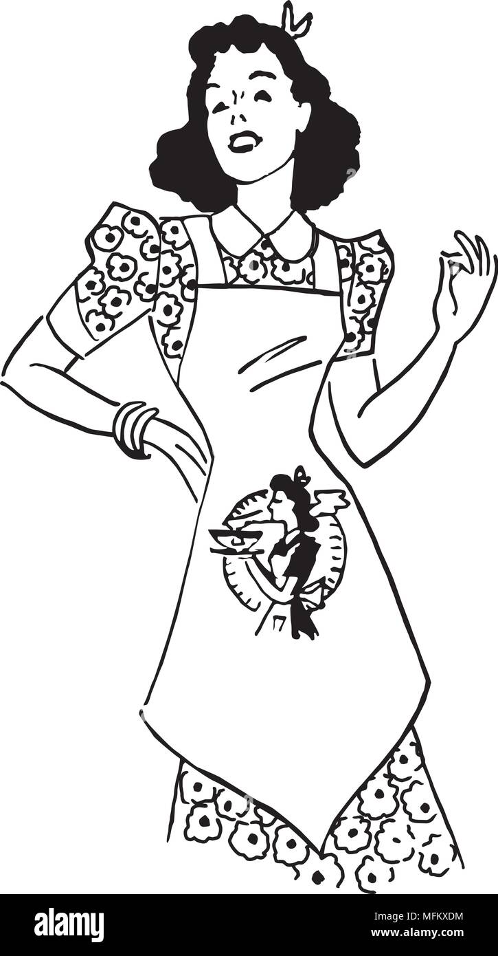 Lady With Apron - Retro Clipart Illustration Stock Vector Image & Art -  Alamy
