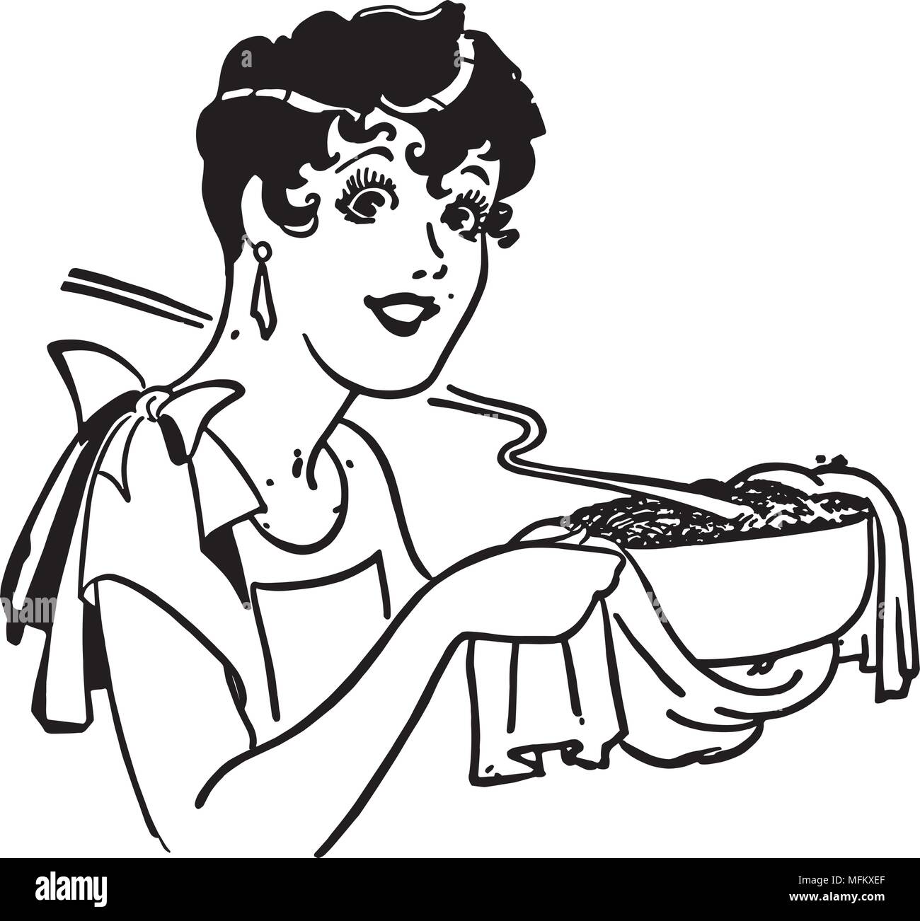 Lady With Casserole - Retro Clipart Illustration Stock Vector