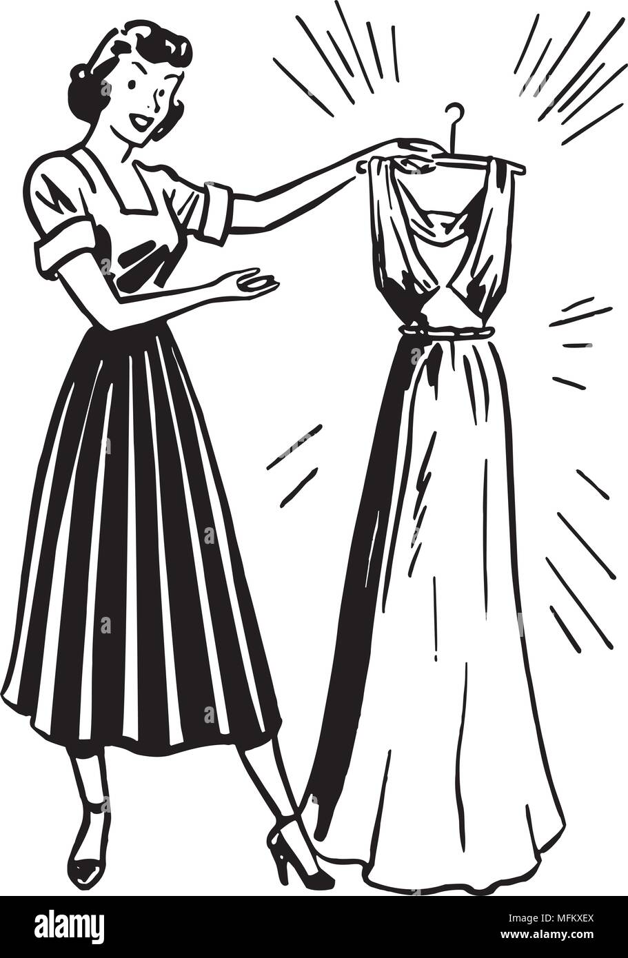 Lady With Clean Dress - Retro Clipart Illustration Stock Vector Image & Art  - Alamy