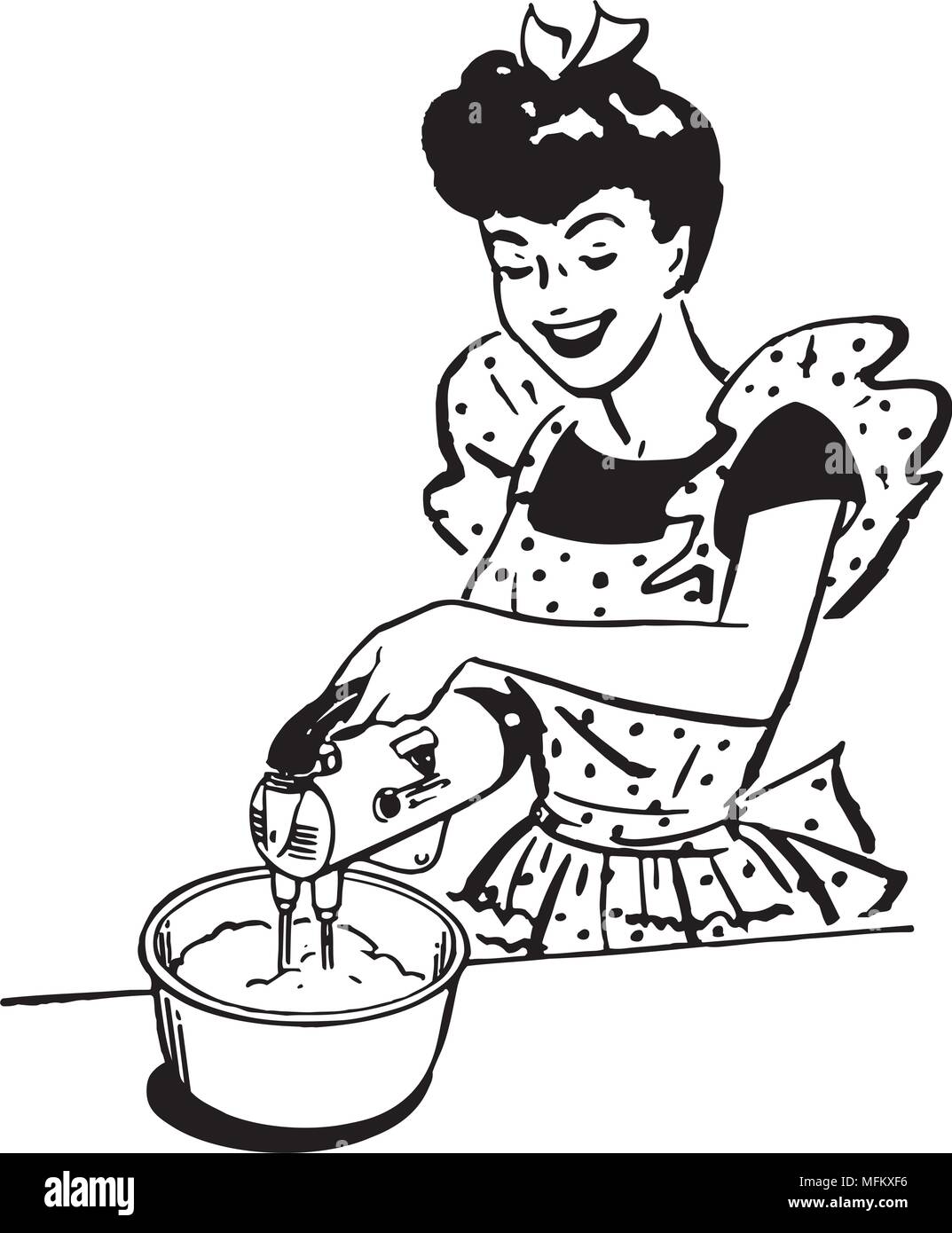 Lady With Electric Beater Retro Clipart Illustration Stock Vector