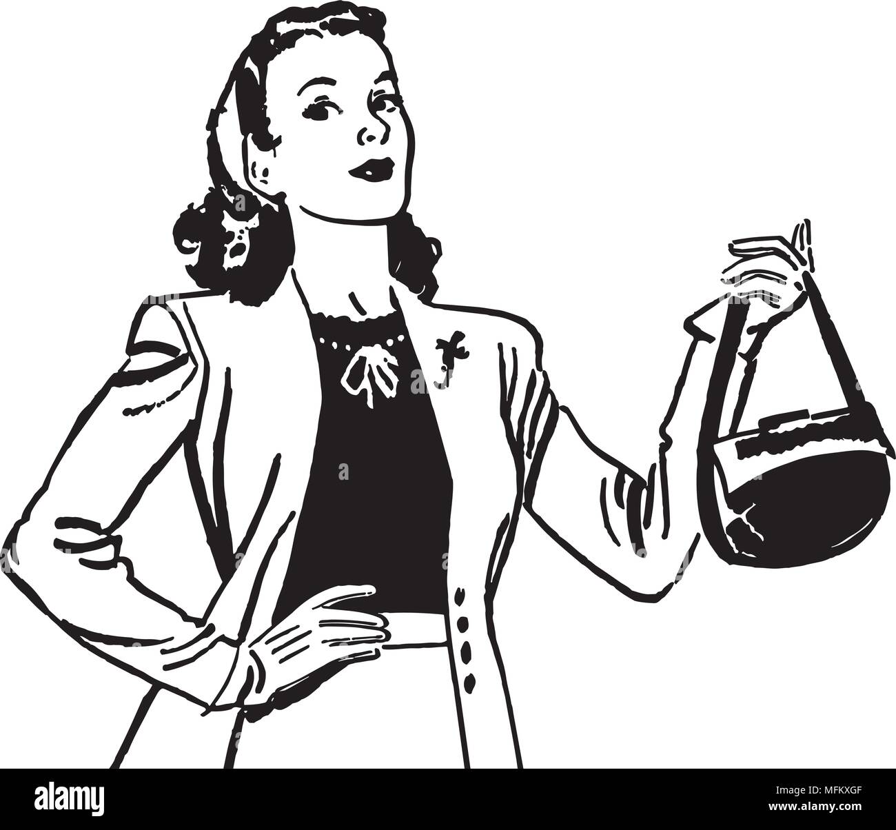 Lady With Handbag - Retro Clipart Illustration Stock Vector