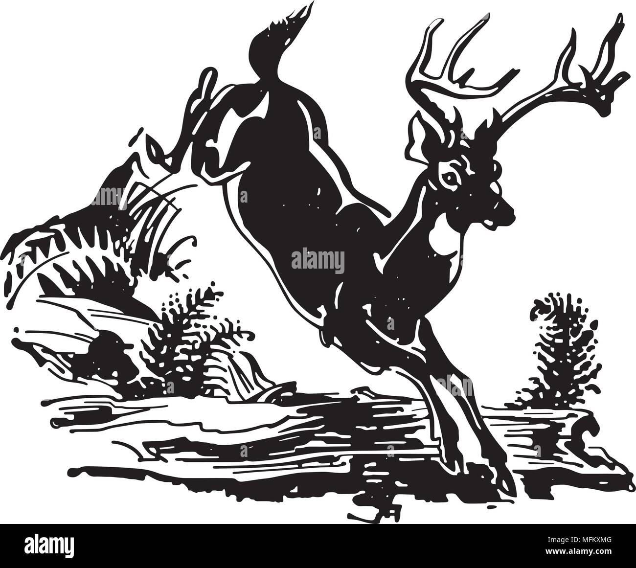 Leaping Deer - Retro Clipart Illustration Stock Vector