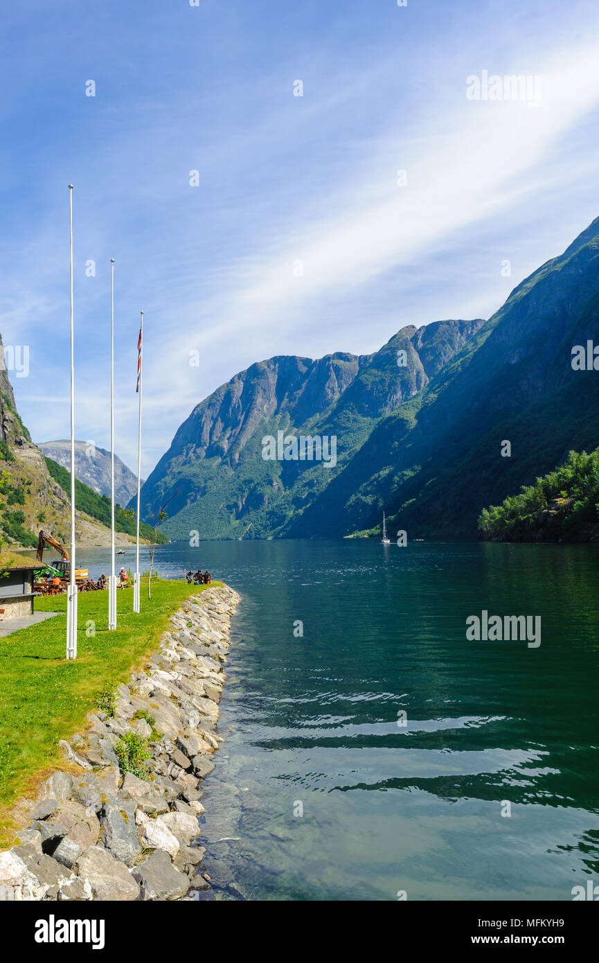 Gudvangen, a village in the municipality of Aurland in Sogn og Fjordane county, Norway. Sognefjord. Stock Photo