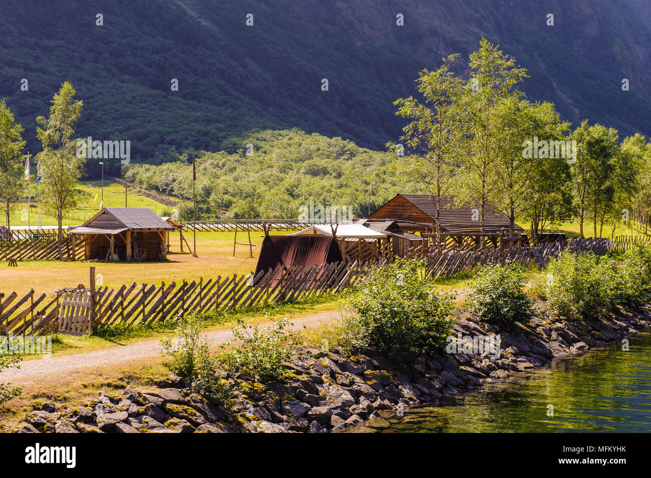 Gudvangen, a village in the municipality of Aurland in Sogn og Fjordane county, Norway. Sognefjord. Stock Photo