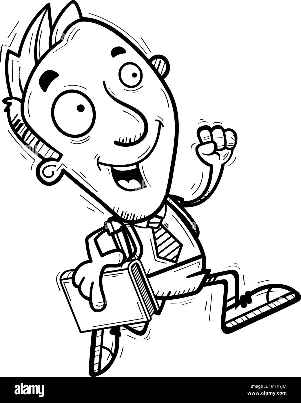 Vector illustration happy student running Black and White Stock Photos ...