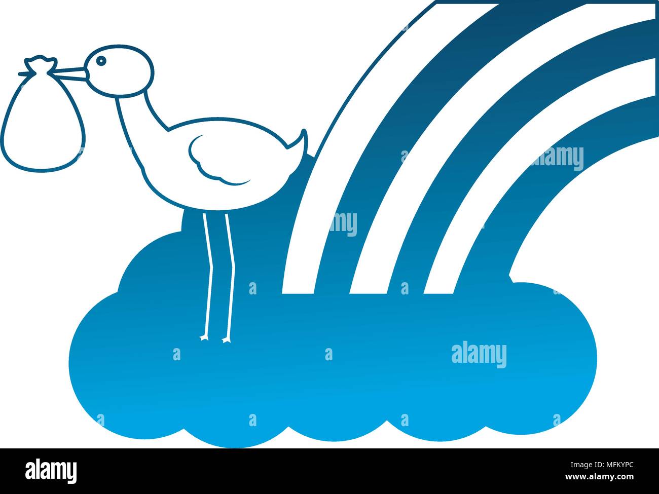 cute stork with bag in beak and cloud rainbow Stock Vector Image & Art ...