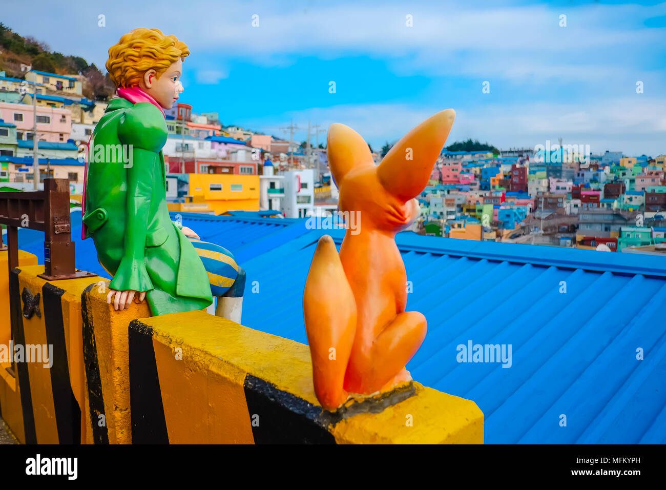 Gamcheon Culture Village In Busan South Korea Colorful Statue Of