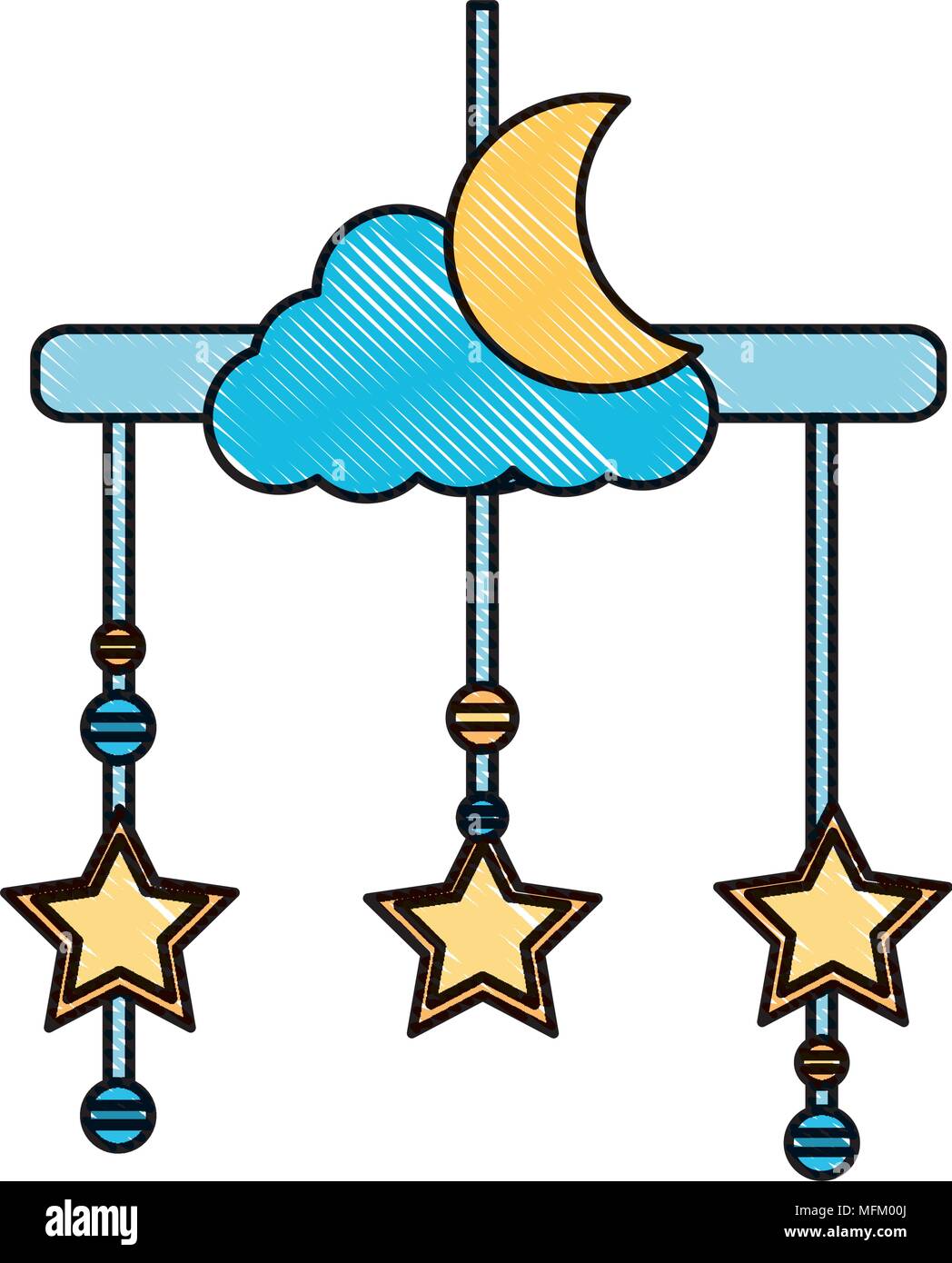 baby shower crib mobile toys cloud moon stars hanging Stock Vector