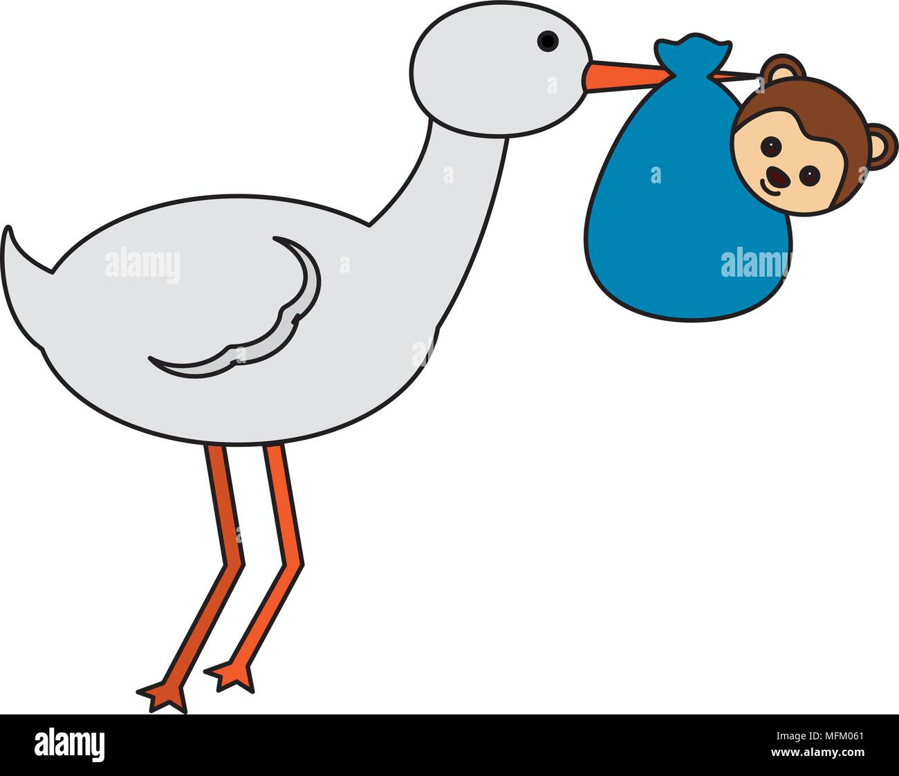 cute stork flying with monkey baby Stock Vector Image & Art - Alamy