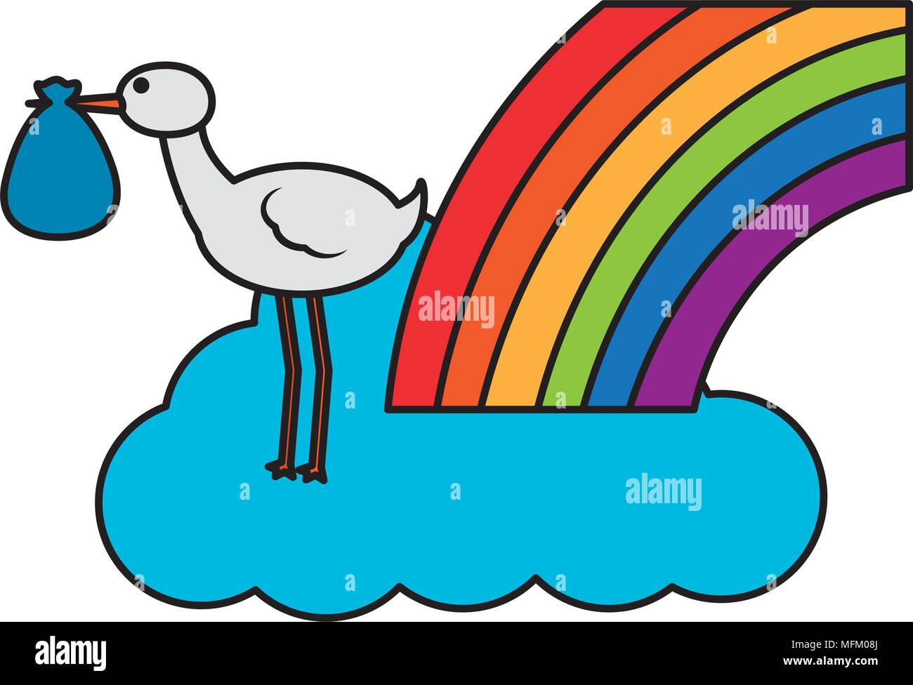 cute stork flying with cloud and rainbow Stock Vector Image & Art - Alamy