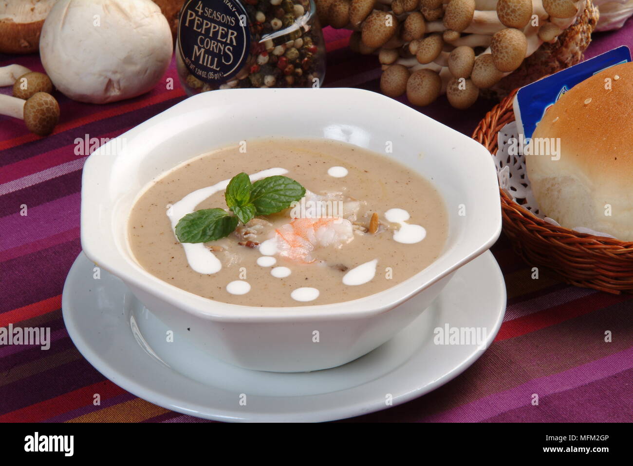 mushroom shrimp cream soup Stock Photo - Alamy