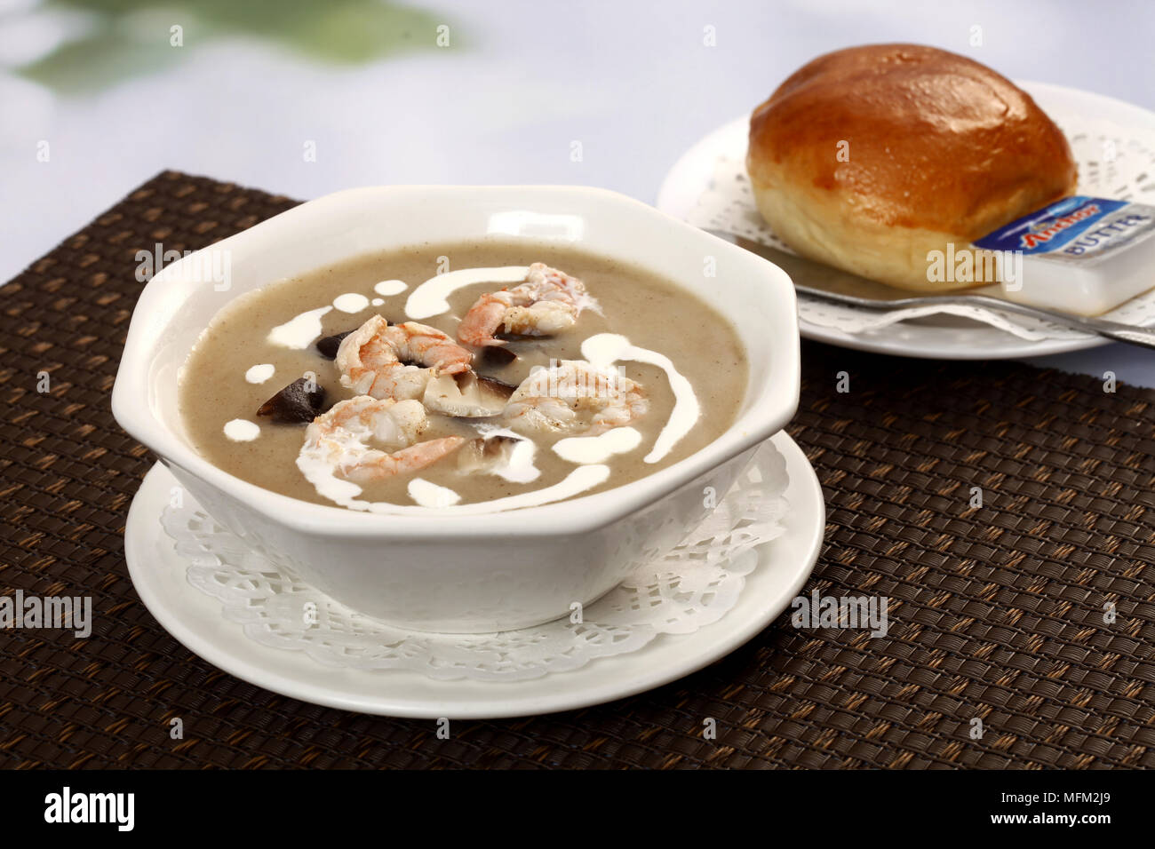 mushroom shrimp cream soup Stock Photo - Alamy