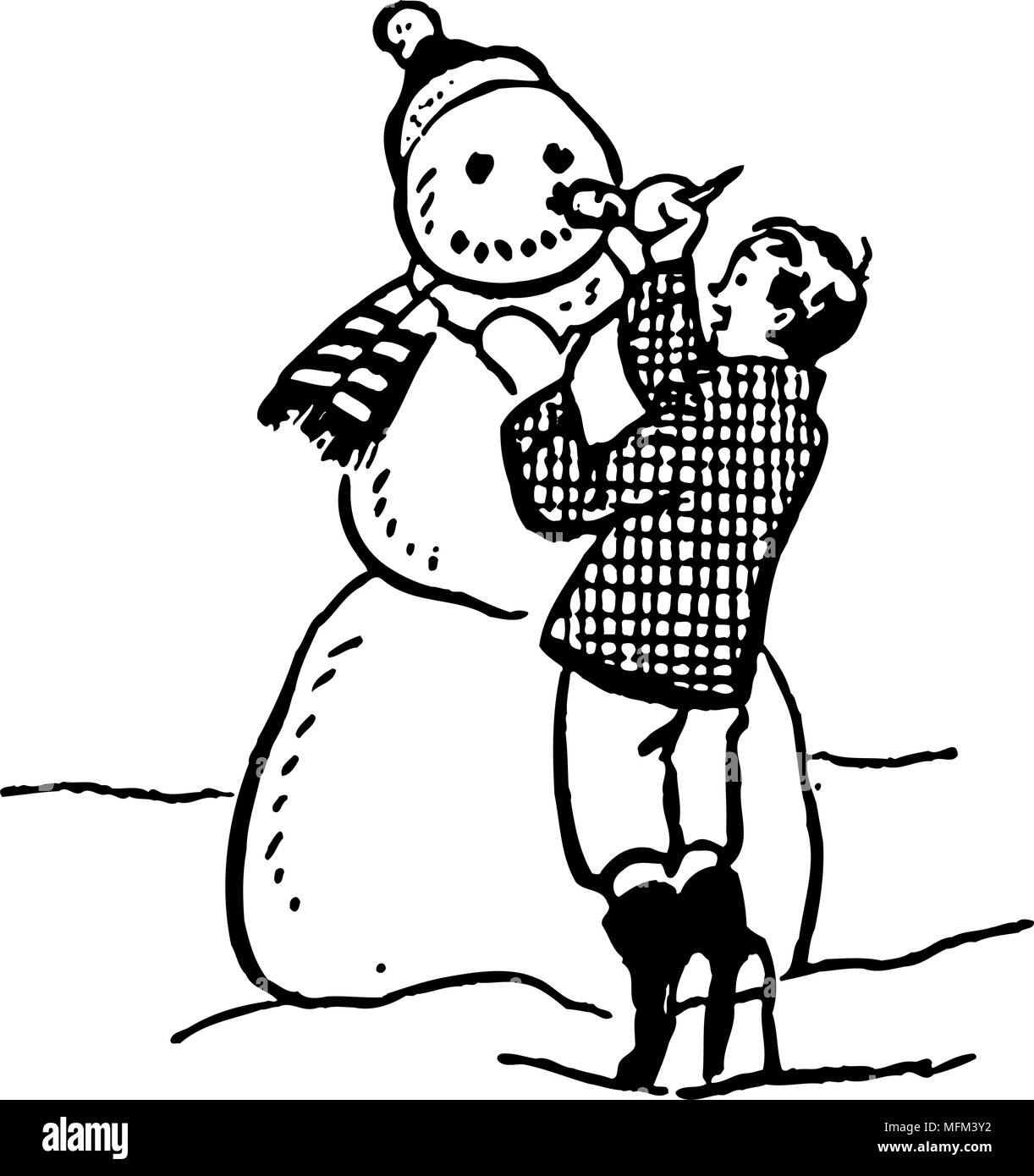 Making A Snowman - Retro Clipart Illustration Stock Vector