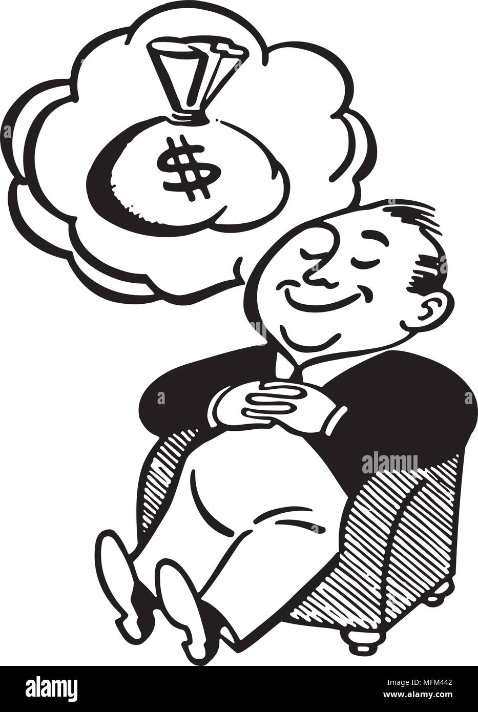 Man Dreaming Of Money - Retro Clipart Illustration Stock Vector