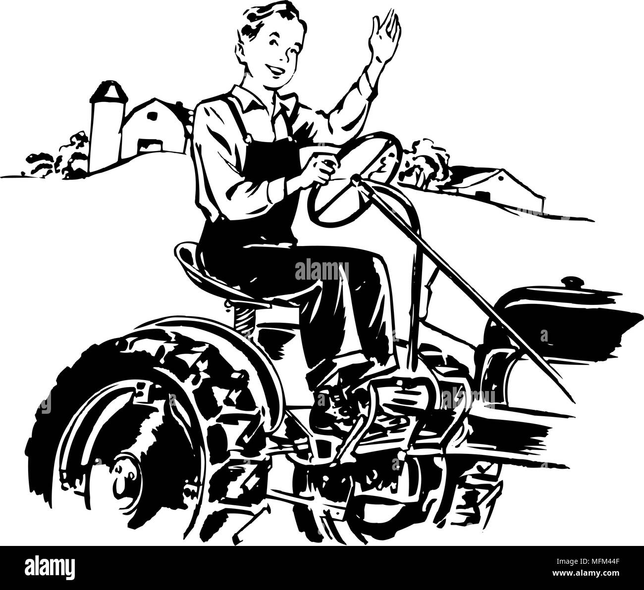 Man Driving Tractor - Retro Clipart Illustration Stock Vector