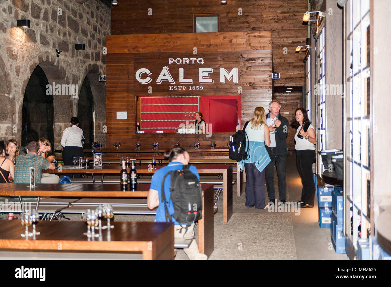 PORTO, PORTUGAL Interior of the cellar of the port wine of the Calem trademark. Calem company