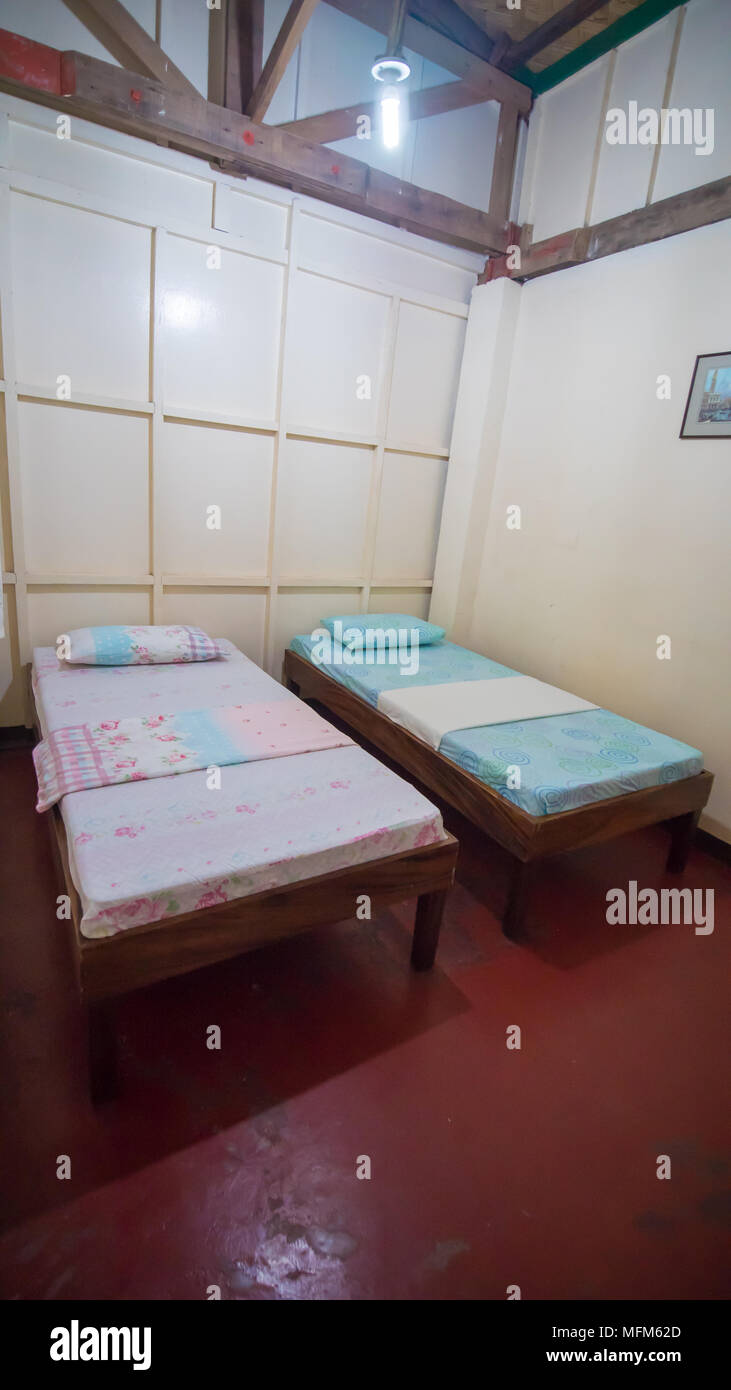 Budget Triple Hostel Room Two Beds Asian Country Stock Photo