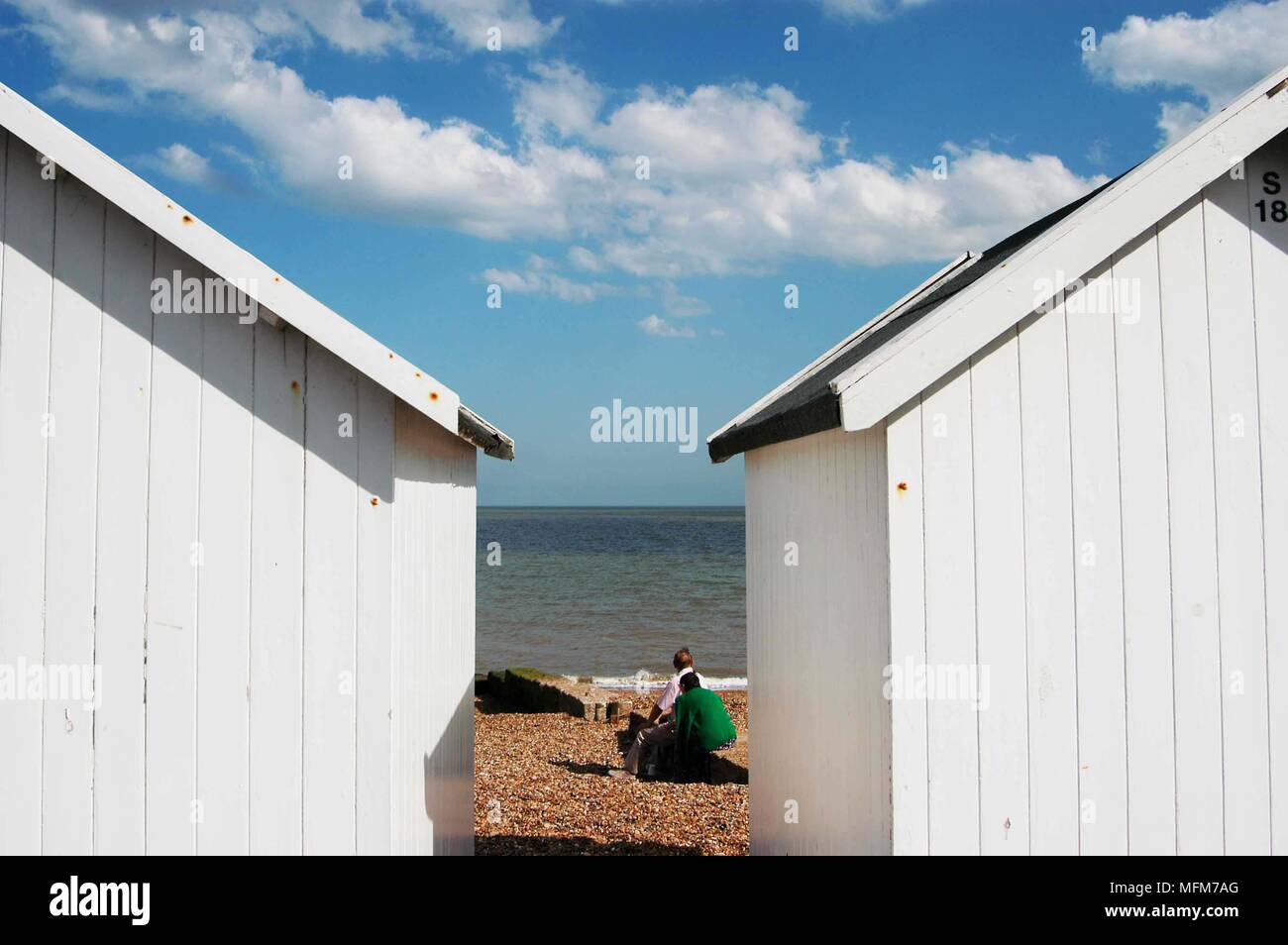David Potter / Band /Hotshoe/Photoshot - Beach scenes - Beach huts at Felixstowe - UK. Bandphoto/COMPULSORY CREDIT: Hotshoe/Photoshot & Agency photo. Stock Photo