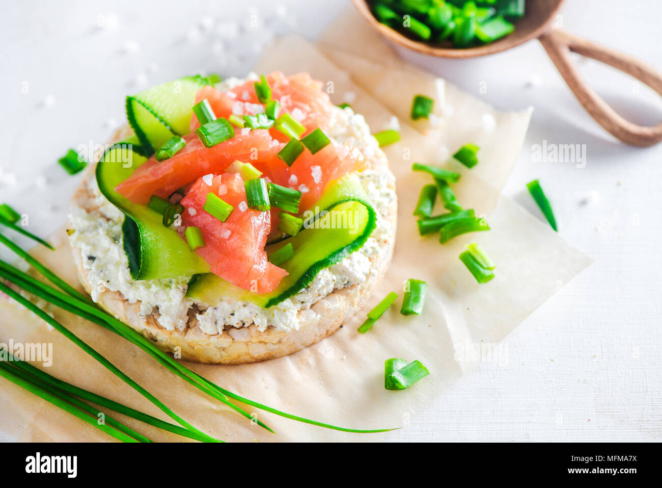 Crisp Bread Healthy Snack With Salmon Cottage Cheese Cucumber