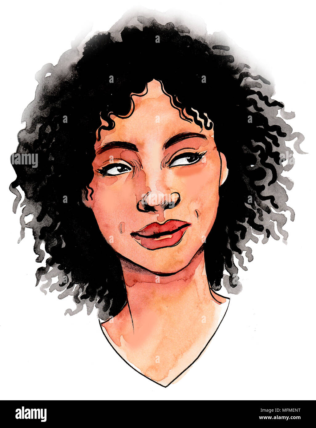 Pretty black woman. Watercolor sketch Stock Photo - Alamy