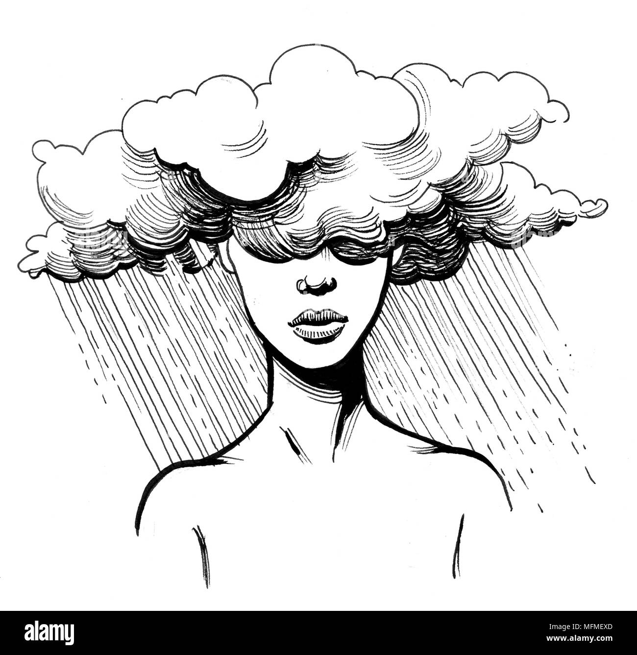 Woman in the rain clouds Stock Photo - Alamy