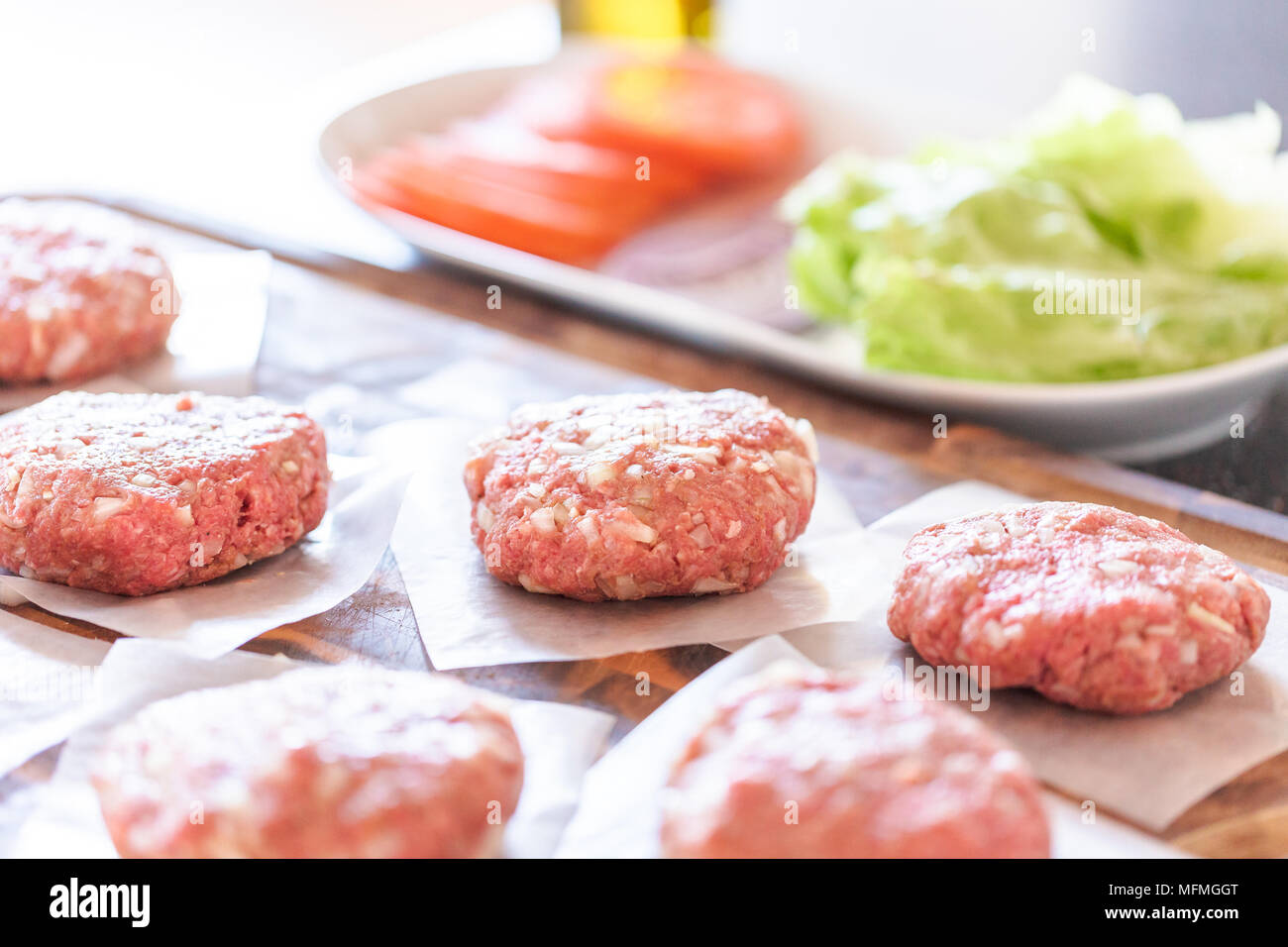 Gourmet burger patties for classic burgers Stock Photo Alamy