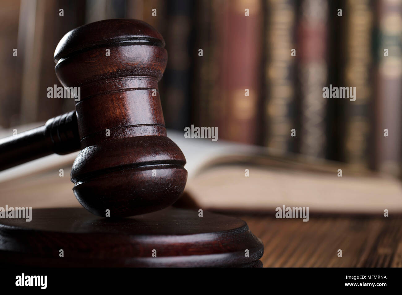 Law theme. Judge antique gavel. Bookshelf background Stock Photo Alamy