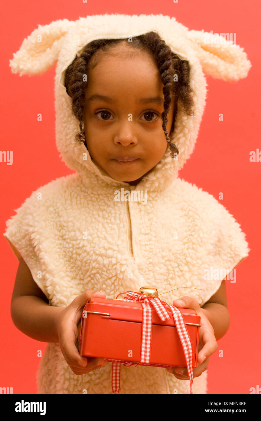 Portrait Of A Girl In Nativity Costume Standing With A T Ref