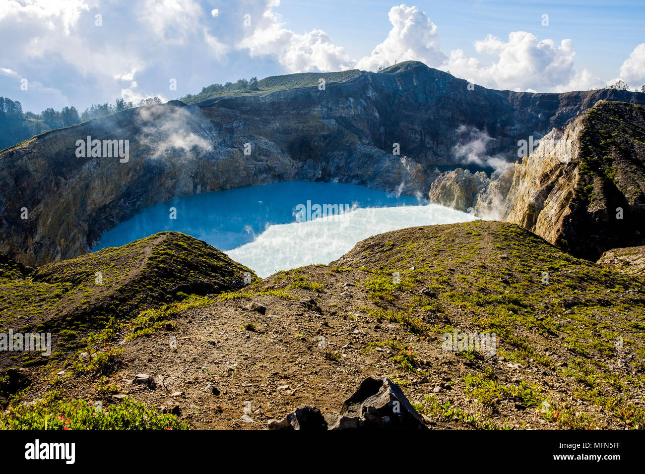 The Two Turquoise Coloured Eastern Crater Lakes At Kelimutu