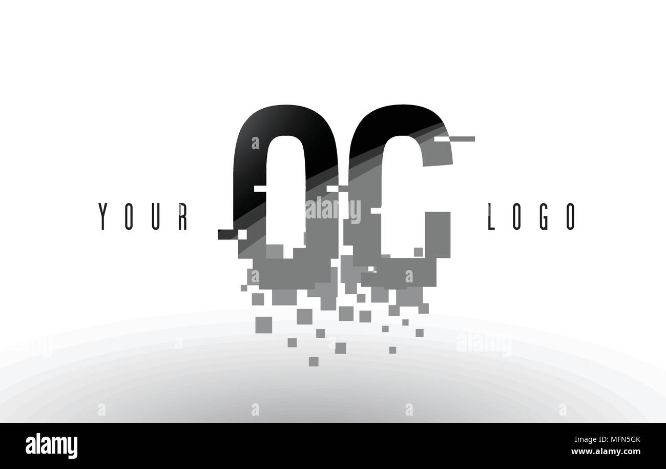 OC O C Pixel Letter Logo with Digital Shattered Black Squares. Creative ...