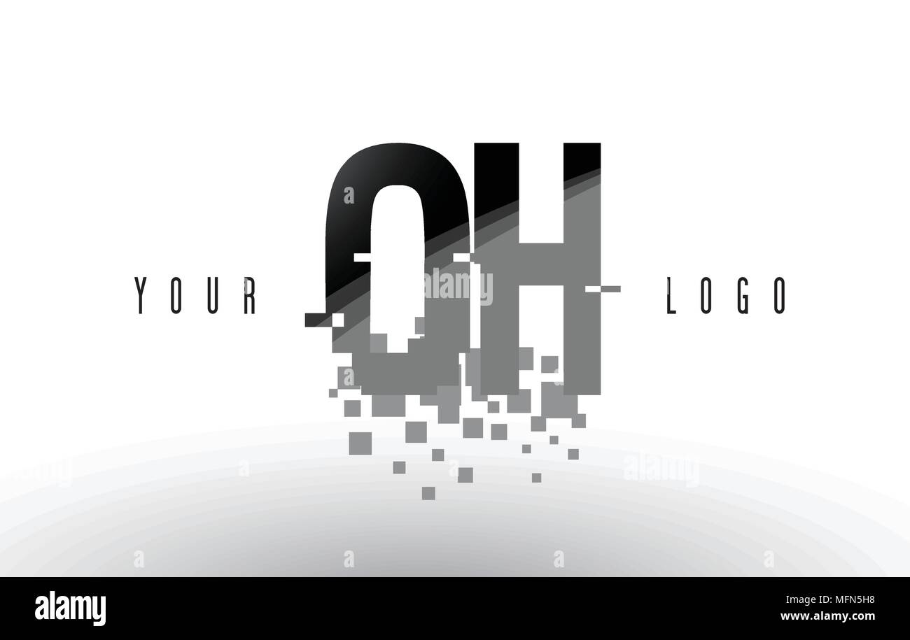 OH O H Pixel Letter Logo with Digital Shattered Black Squares. Creative ...