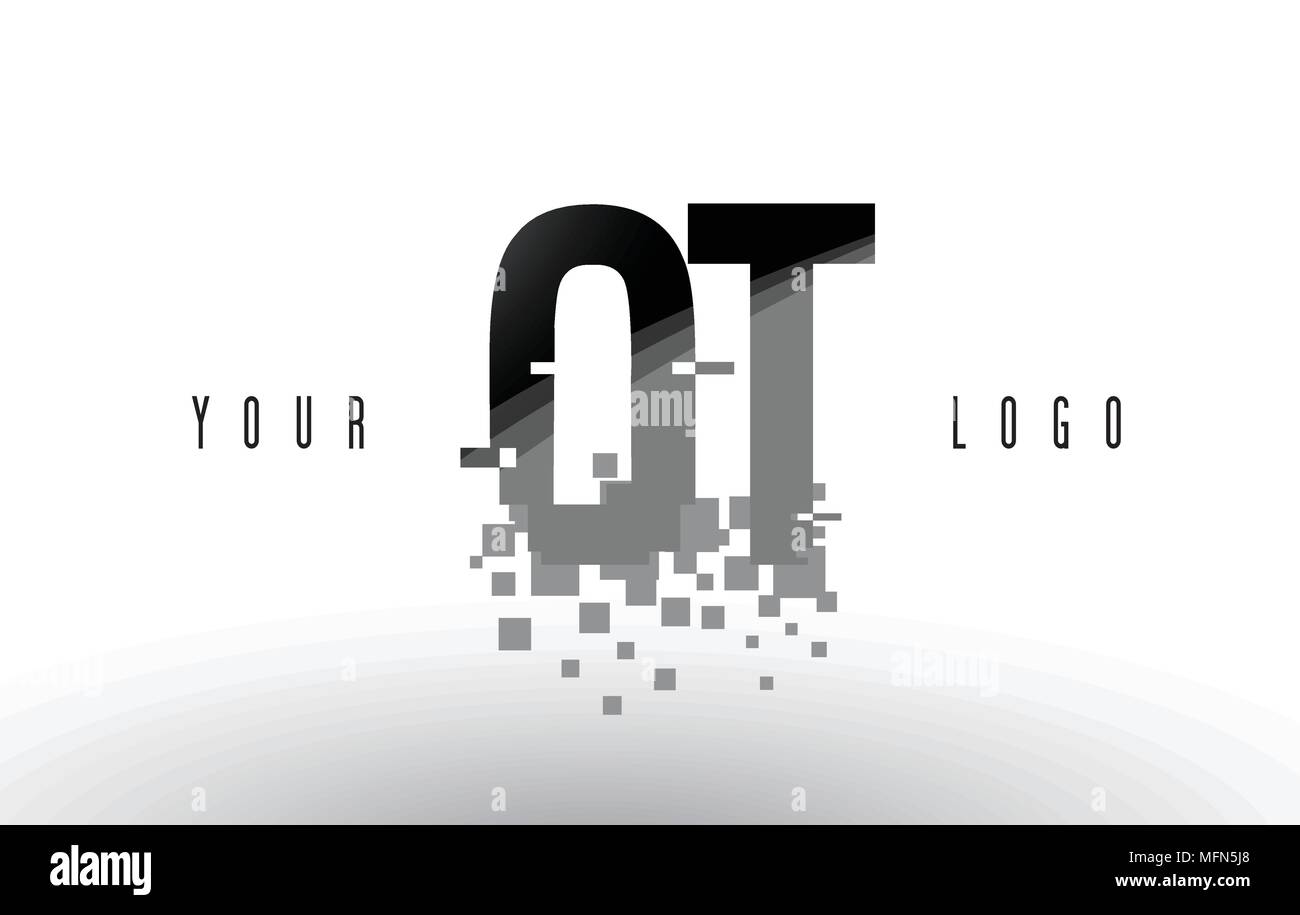 OT O T Pixel Letter Logo with Digital Shattered Black Squares. Creative ...