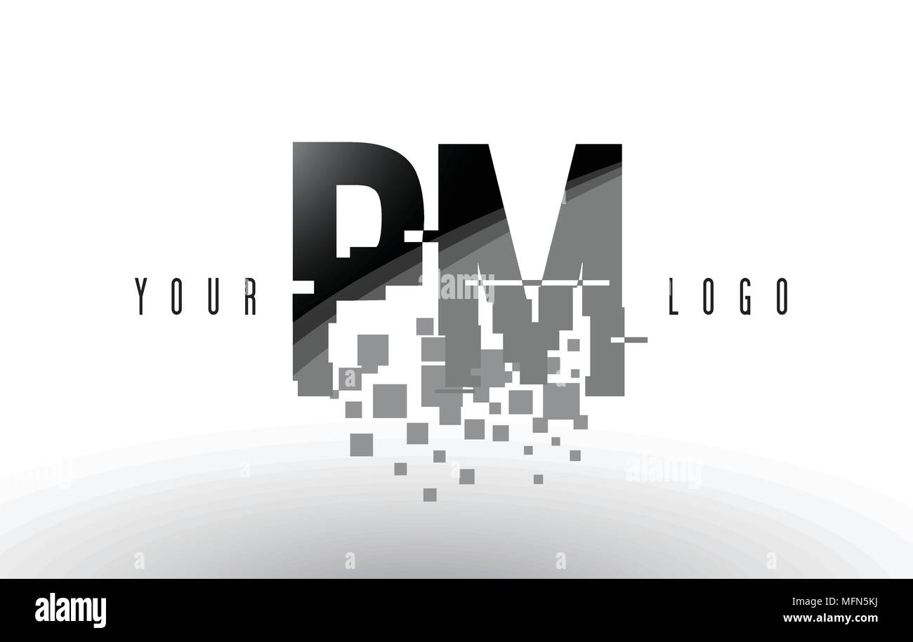 PM P L Pixel Letter Logo with Digital Shattered Black Squares. Creative ...