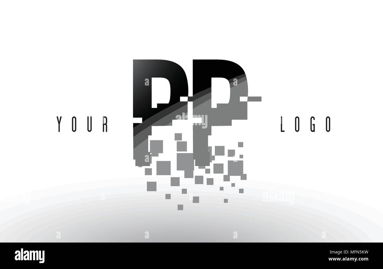 PP P Pixel Letter Logo with Digital Shattered Black Squares. Creative Letters Vector Illustration. Stock Vector