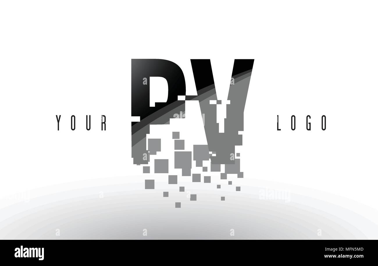 PV P V Pixel Letter Logo with Digital Shattered Black Squares. Creative ...